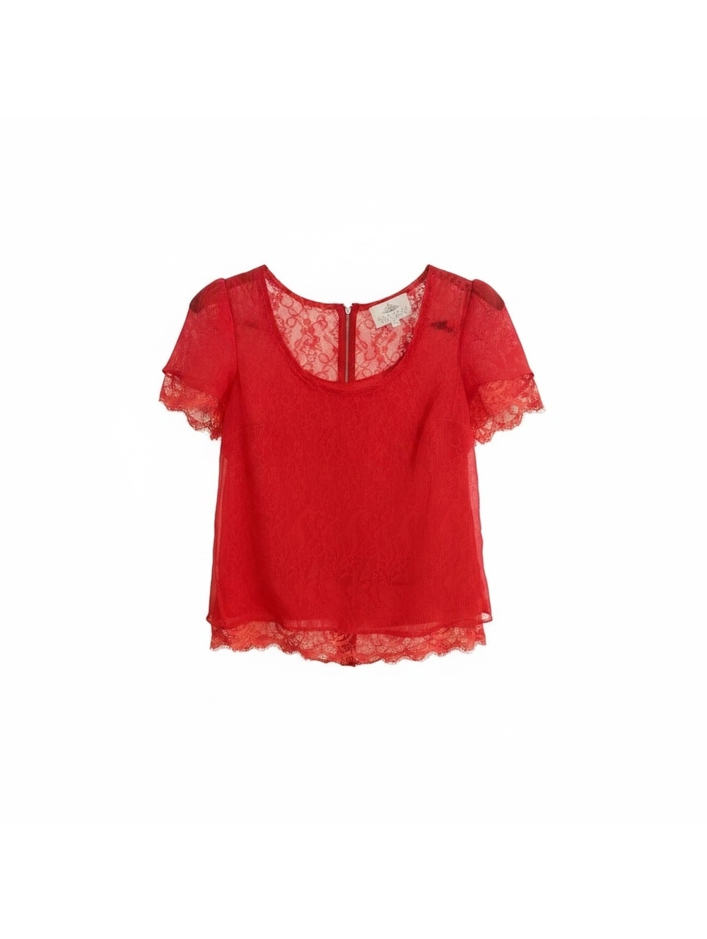 Vintage Madison Marcus Red Lace Short Sleeve Top XS